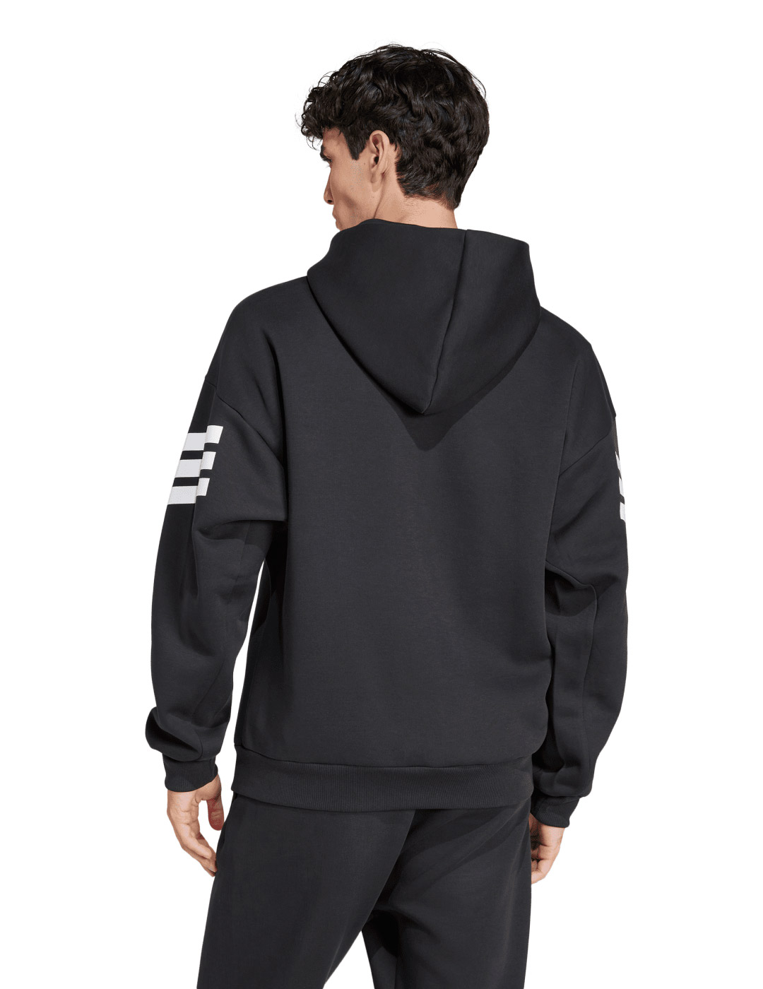 sudadera hombre  abierta con capucha adidas, tres bandas, negro/blanco