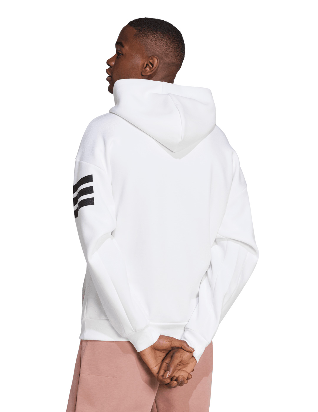 sudadera capucha hombre adidas tres bandas, blanco/negro