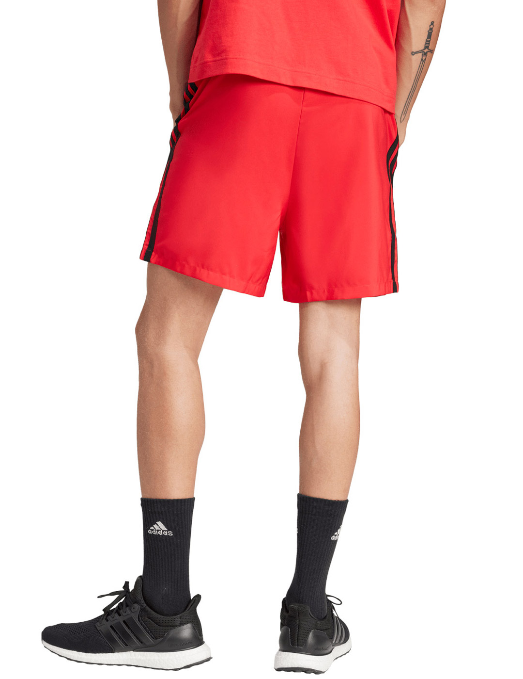 bermuda adidas microfibra hombre tres bandas, rojo/negro