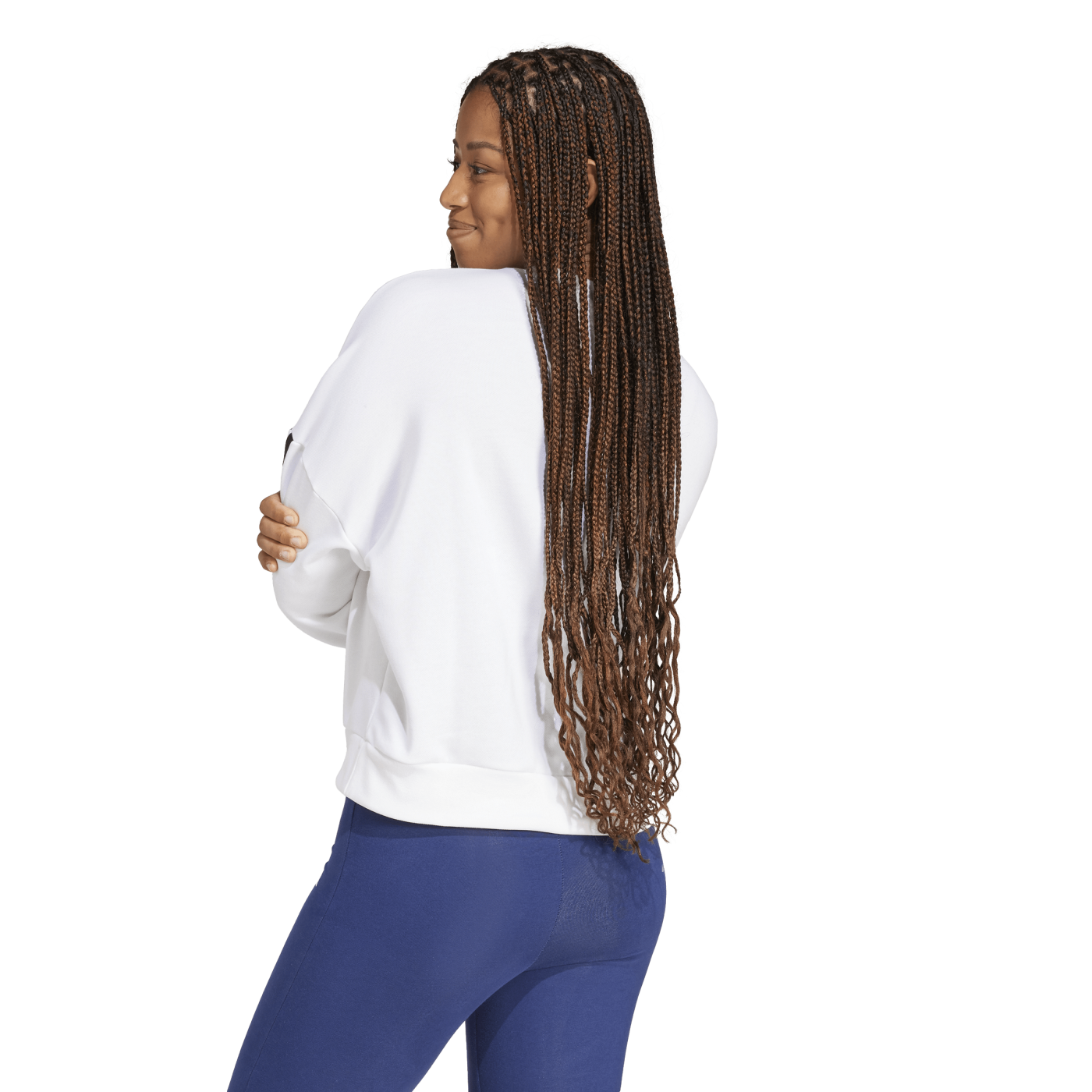 sudadera cuello redondo mujer, adidas blanca bandas negra